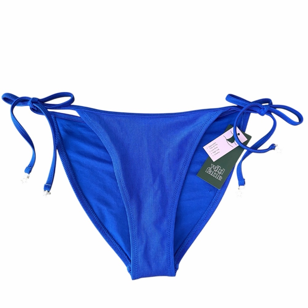 NWT Wild Fable Blue Ribbed Side Tie High Leg Bikini Bottoms Cheeky Star Charms